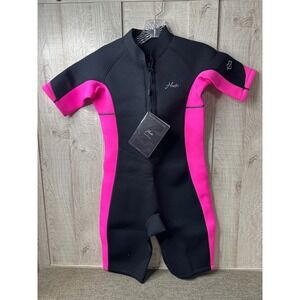 Hevto Kids Wetsuit Girls Youth 12 Short Sleeve Neoprene Black Pink Surf Swimwear
